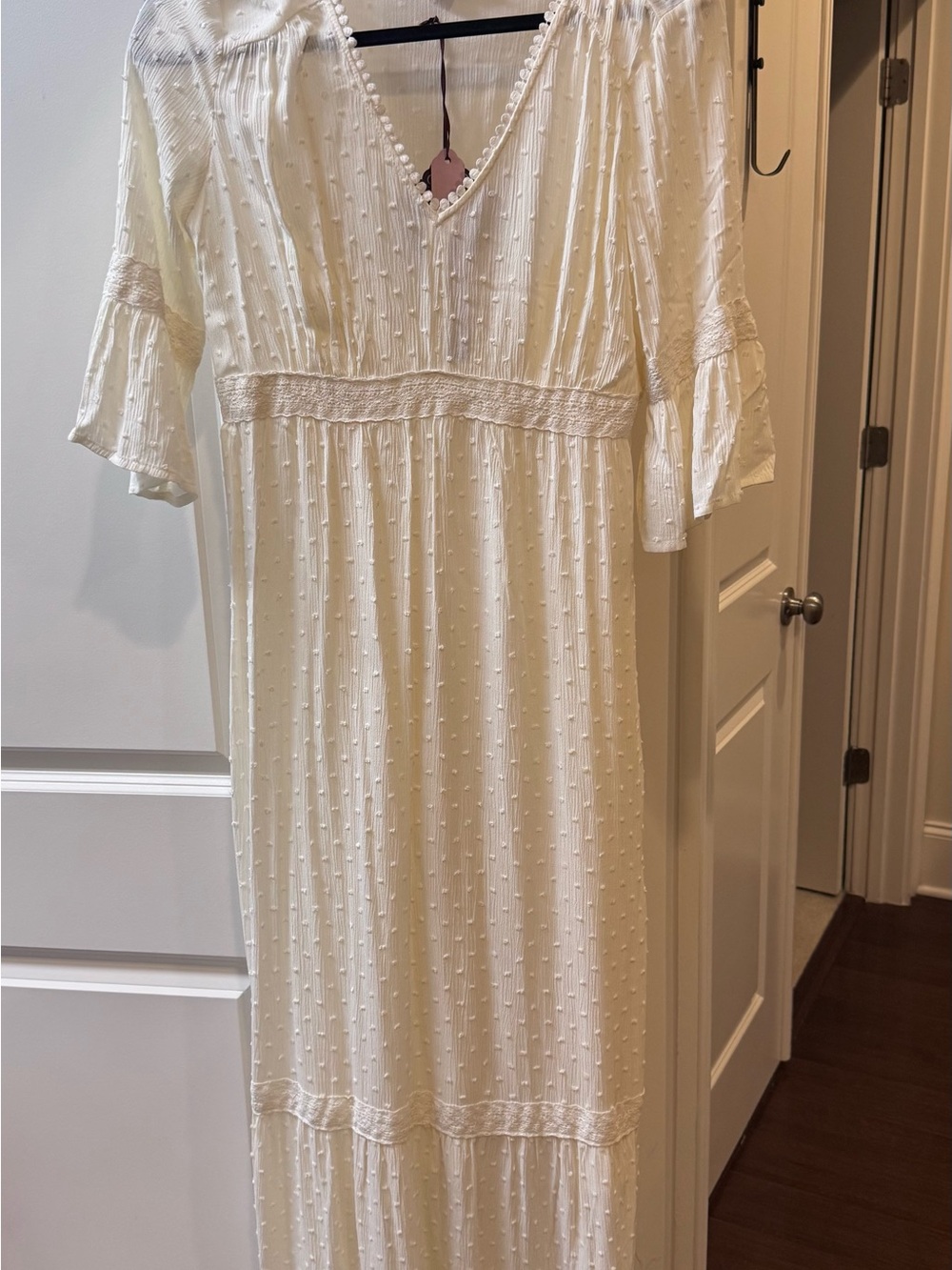 Knox Rose Cream Textured Maxi Dress with V-Neck and Flutter Sleeves